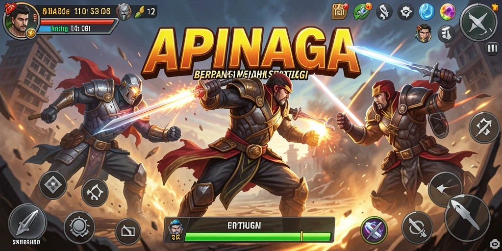 Tampilan gameplay seru dengan aksi pertarungan yang intens di APINAGA.