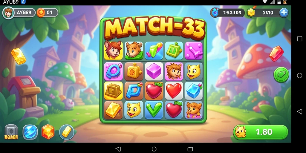 Tangkapan layar gameplay AYU89 yang menampilkan elemen Match-3 yang mengasyikkan.