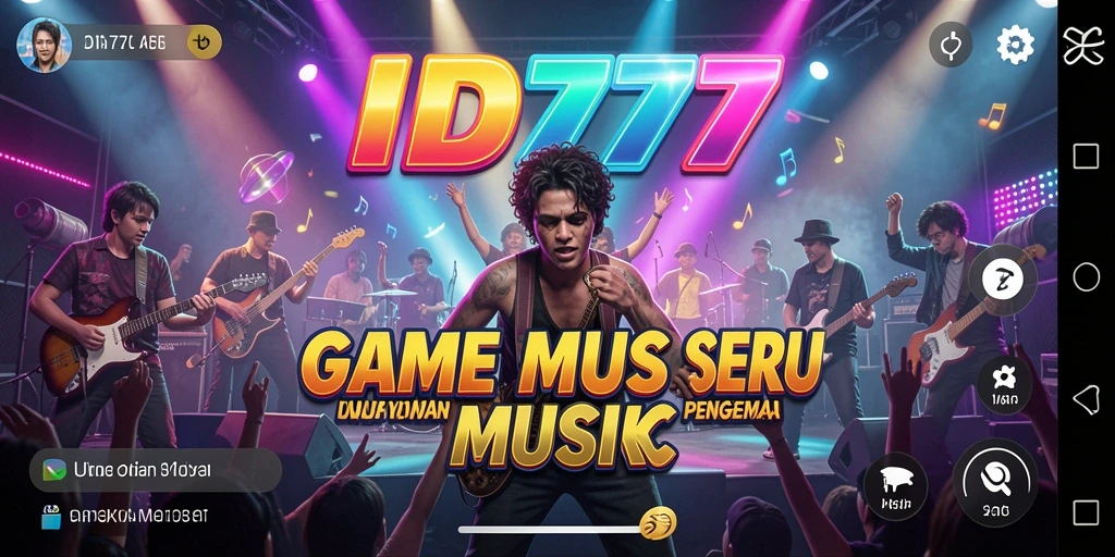 Tampilan gameplay ID777 dengan berbagai opsi musik dan tantangan.