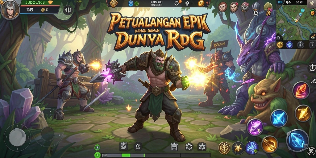 Screenshot gameplay <strong>JUDOL303</strong> menampilkan pertempuran epik antara karakter utama dan boss.