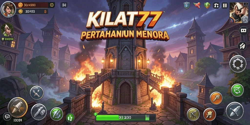 Screenshot gameplay KILAT77 menampilkan aksi pertahanan menara yang seru.