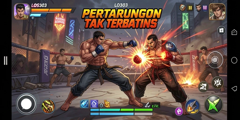 Screenshot gameplay LOS303 menampilkan pertarungan mendebarkan antar karakter.