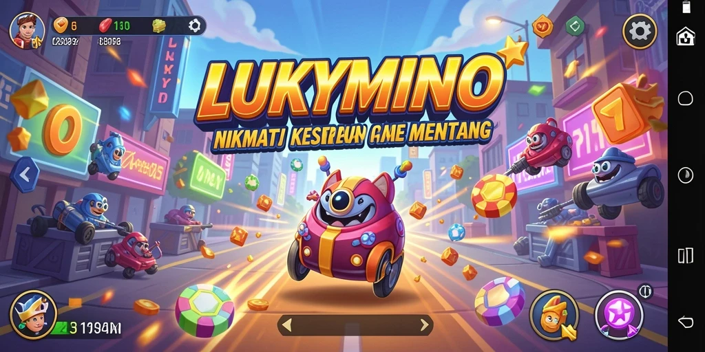 Menggambarkan aksi gameplay LUKYMINO yang penuh tantangan dan keseruan.