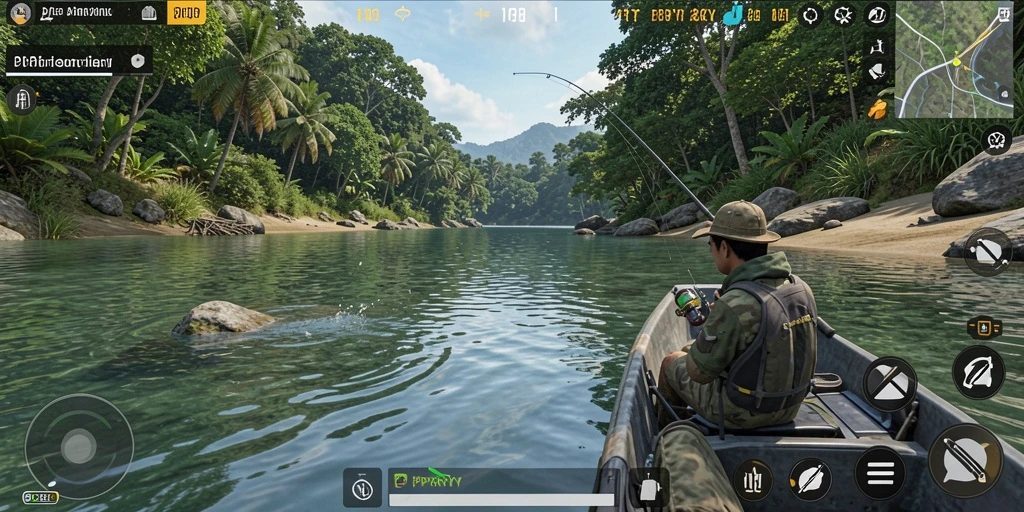 Screenshot dari gameplay PPRRYY menunjukkan pengalaman memancing yang mendalam.