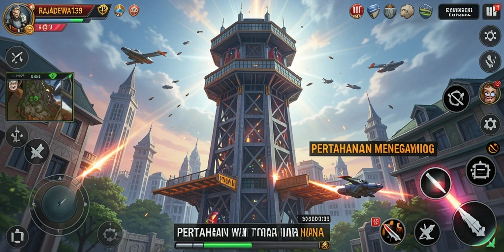 Screenshot RAJADEWA138 menunjukkan pertahanan menara yang dinamis dan menegangkan.