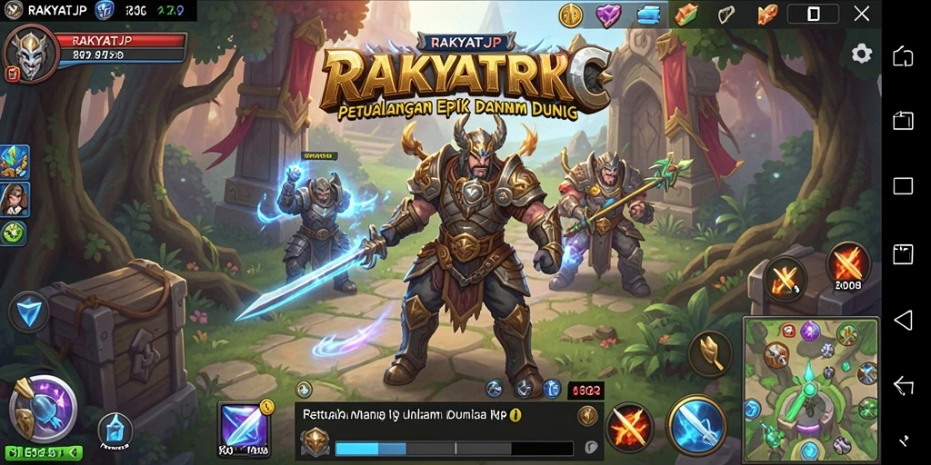 Screenshot gameplay RAKYATJP menampilkan pertempuran epik dan karakter yang menakjubkan.