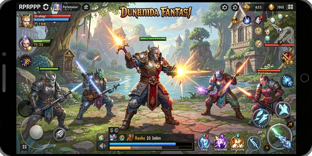 Tampilan gameplay seru dalam RPRPRP dengan karakter strategis.